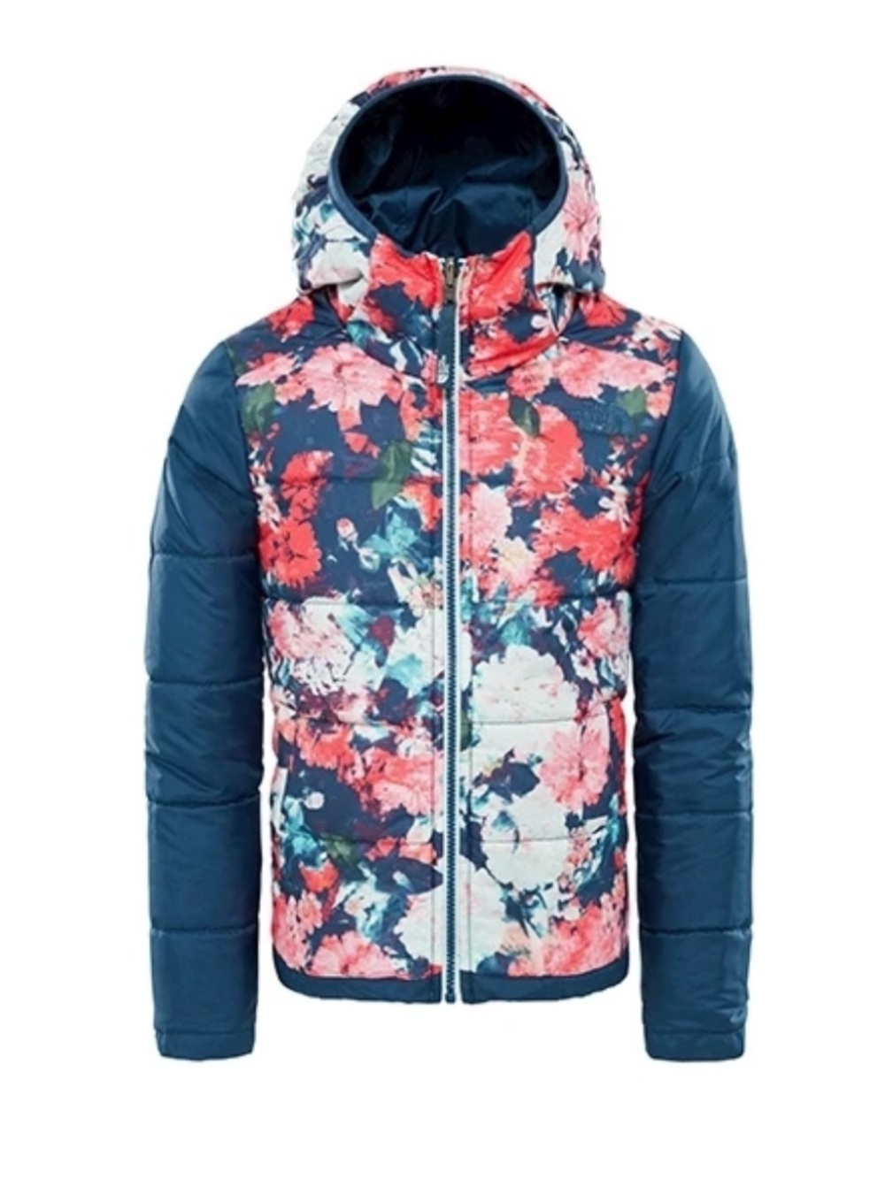 The North Face Reversible Blue Floral Perrito Puffer Jacket Girls Medium 10/12
